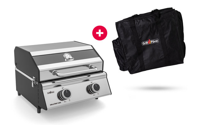 Grillfürst G201E Barbecue à gaz portable en acier inoxydable, sac de transport inclus