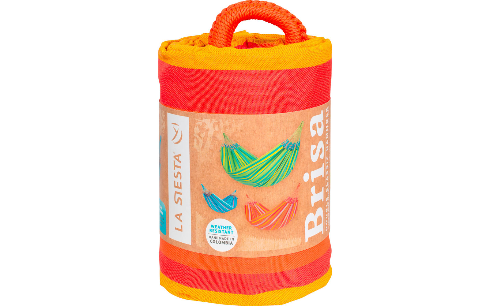 Eine orange-rote runde Stofftasche mit Aufdruck von zwei Mandarinen und dem Wort 'Missa'