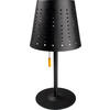 Zwarte tafellamp met ronde voet en geperforeerde lampenkap