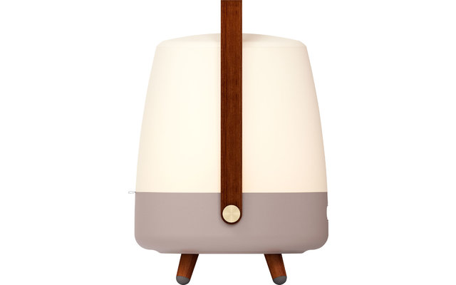 Lampe de table avec abat-jour blanc, base grise et lanière en cuir marron