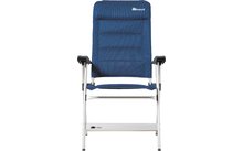 Chaise pliante bleue avec dossier rembourré et cadre métallique