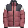 Puffer jacket in pink with black and white shoulder panels and front zipper