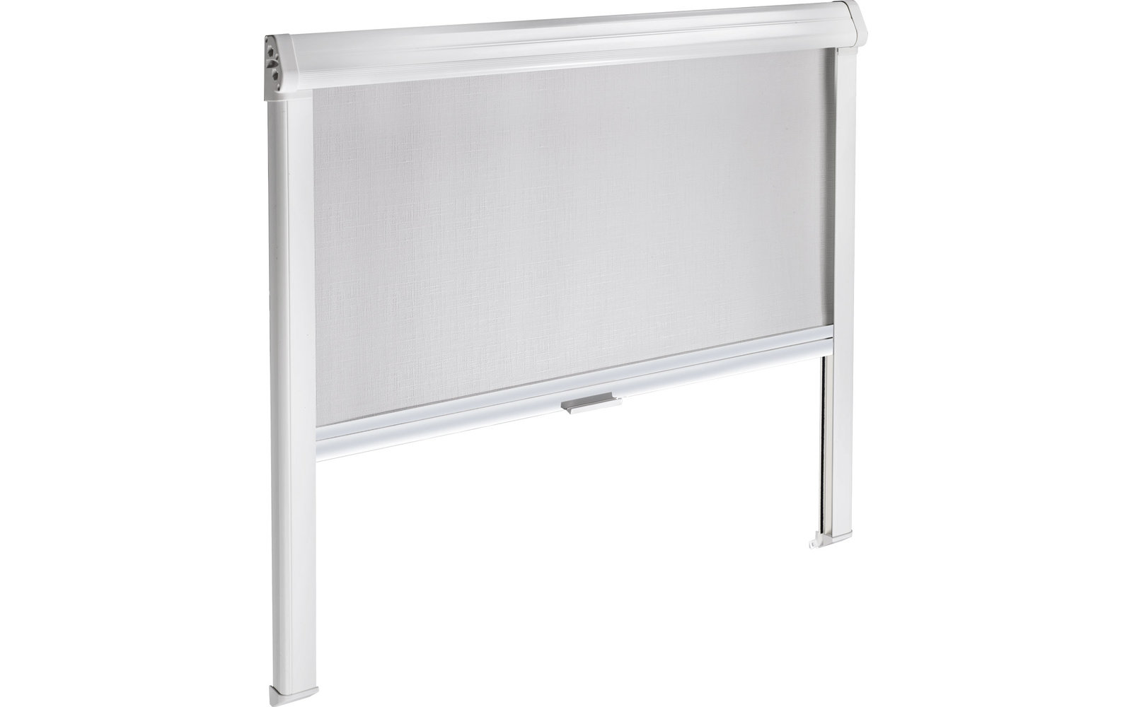 Weißes Markisenrollo mit Seitenständern