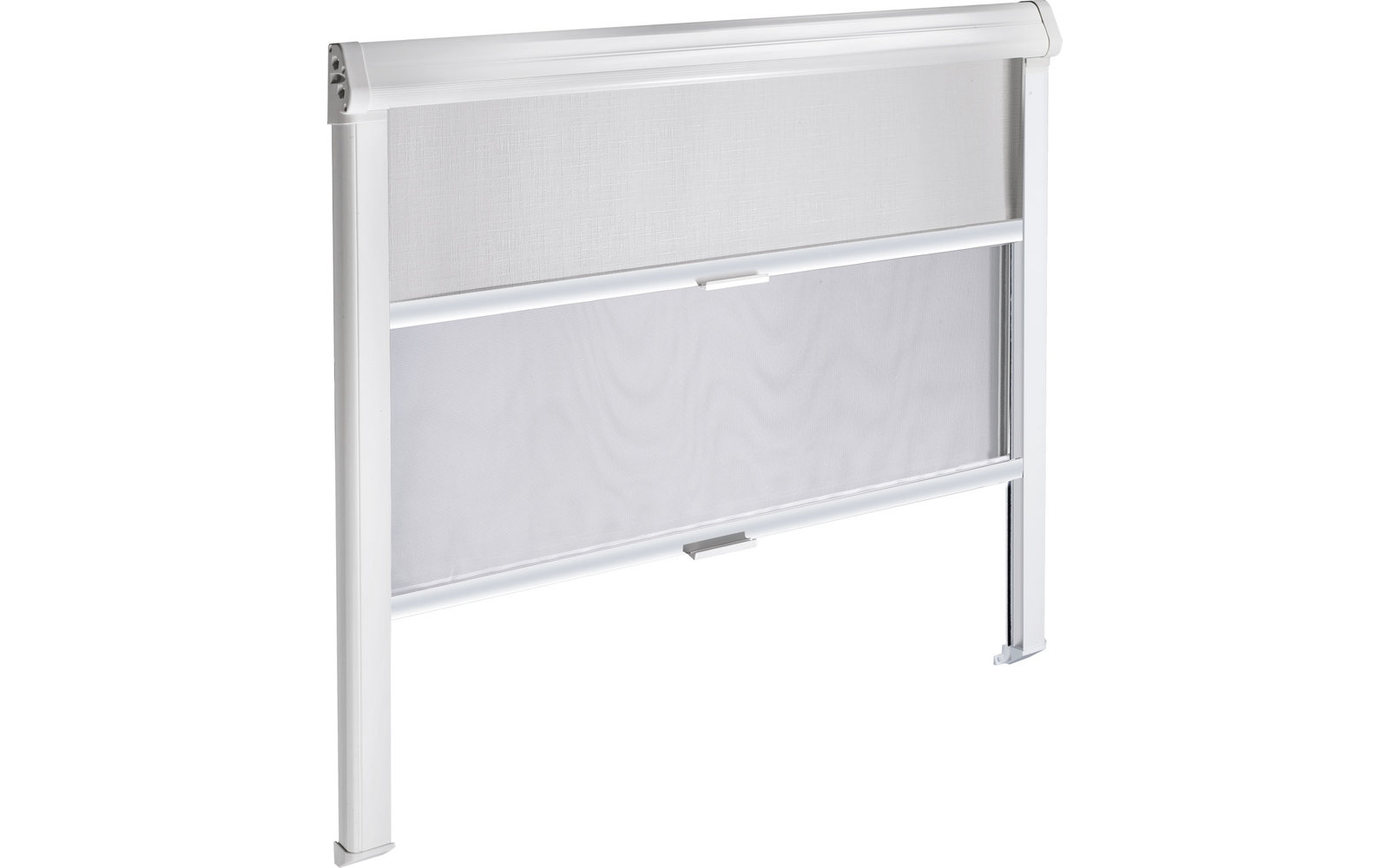 weißes Bettgitter aus Metall mit Stoffbespannung