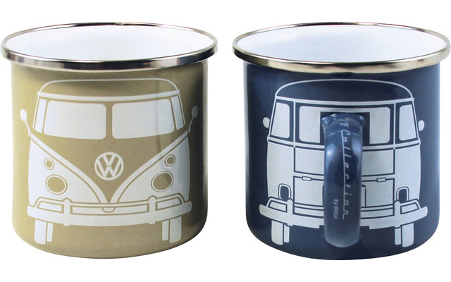 VW collectie T1 bus emaille mokken 350 ml blauw / grijs - 2-delige set
