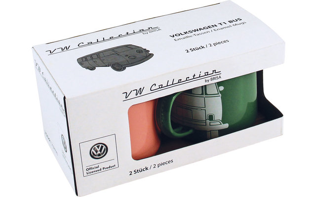 VW collectie T1 bus emaille mokken 350 ml groen / roze - 2-delige set