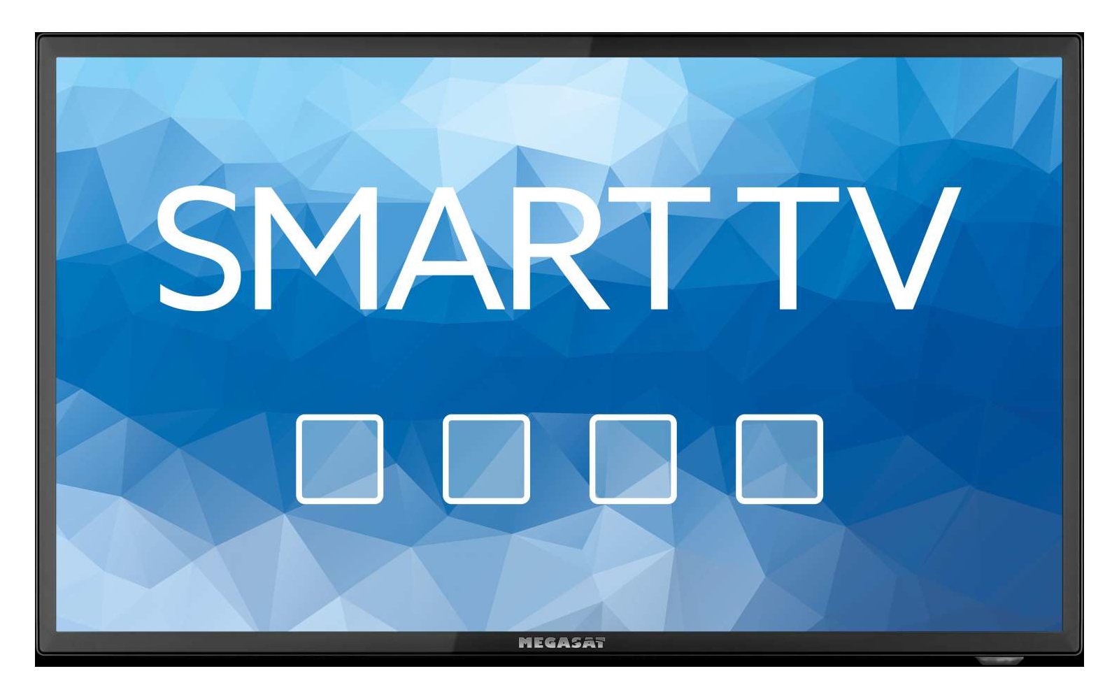Blue image with white text SMART TV and four white icons below