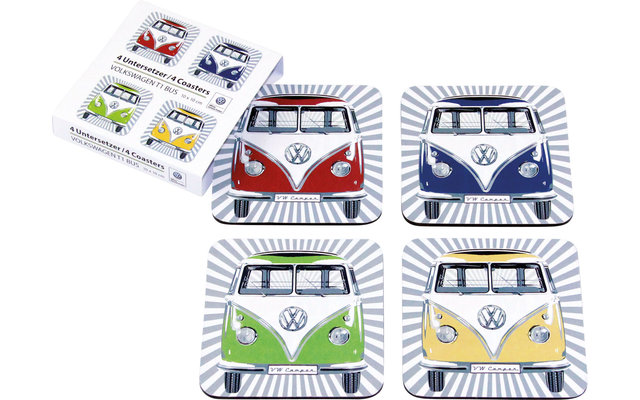 VW Collection T1 Bus Coaster Set of 4 Coloured