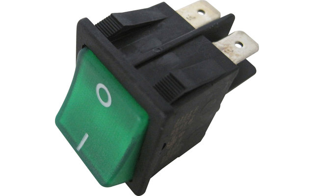 Mains voltage rocker switch, green