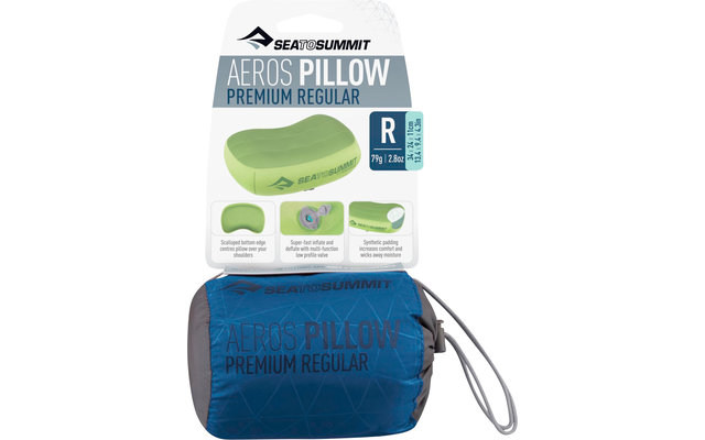 Almohada de viaje Sea to Summit Aeros Premium Pillow Regular, azul 34x24x11cm