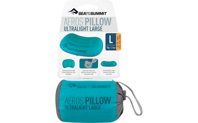 Almohada de viaje Sea to Summit Aeros Ultralight Pillow Large, azul 44x32x14cm