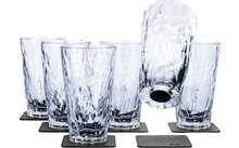 Verres à longdrink silwy® en plastique magnétiques, y compris dessous de verre en gel métallique 6 pièces transparents (300 ml)