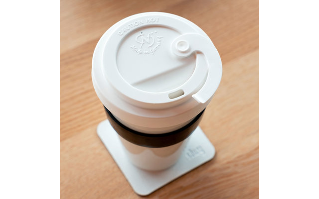Silwy To-Go Cup Taza de porcelana con tapa incl. posavasos de metal con nano-gel