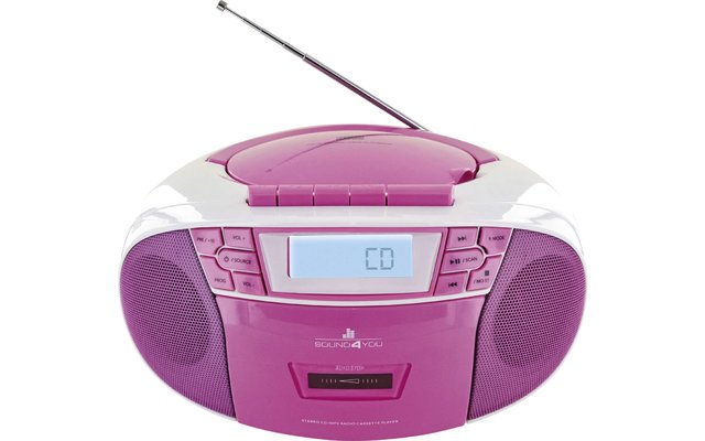 Schwaiger FM/CD/Cassette Boombox Lettore CD portatile, rosa