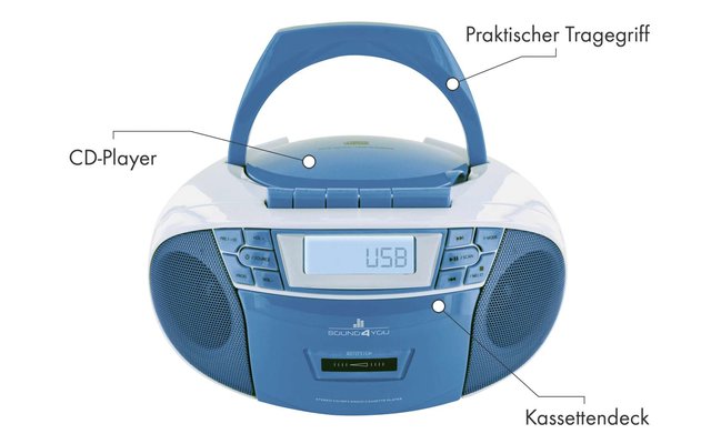 Schwaiger FM/CD/Cassette Boombox Lettore CD portatile, blu