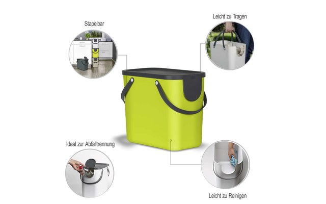 Rotho Albula recycling waste system 25 litres lime green