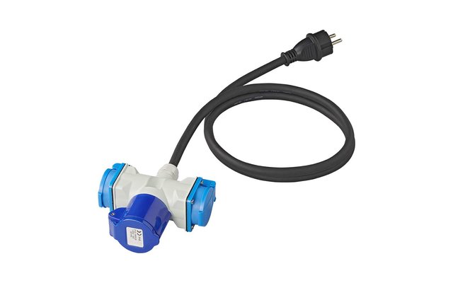 PAT Câble adaptateur 150 cm 3 x 2,5 mm² de la fiche Schuko vers 1x CEE et 2x Schuko prise de courant