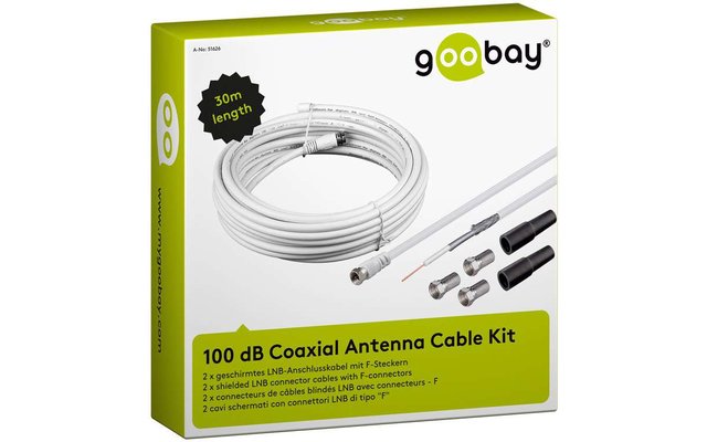 Goobay Juego de cables coaxiales de antena de 100 dB Cable de conexión LNB de 30 m