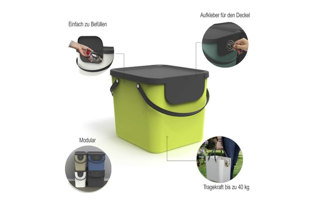 Rotho Albula Recycling Bin System 40 litres lime green