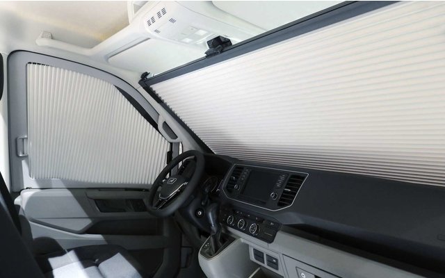Oscurante anteriore REMIfront V VW Crafter dal 2019 / verticale / veicolo con vano portaoggetti superiore / telaio grigio / plissettatura grigio chiaro