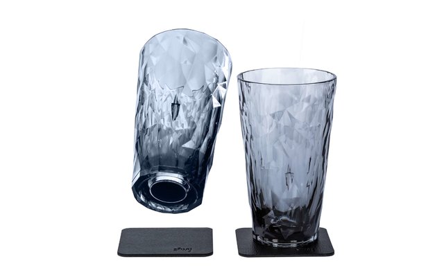 silwy® magnetische kunststof glazen longdrink incl. metalen gel onderzetters 2 stuks grijs (300 ml)