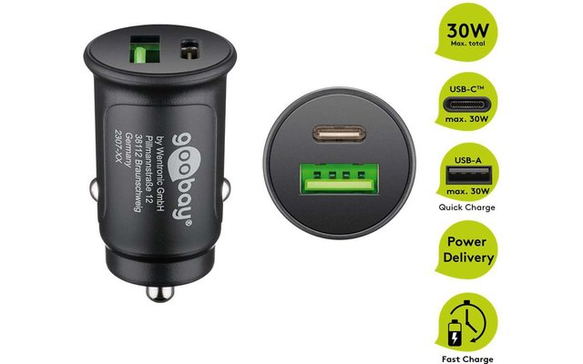 Goobay Dual USB Car Fast Charger USB-A and USB-C Power Delivery