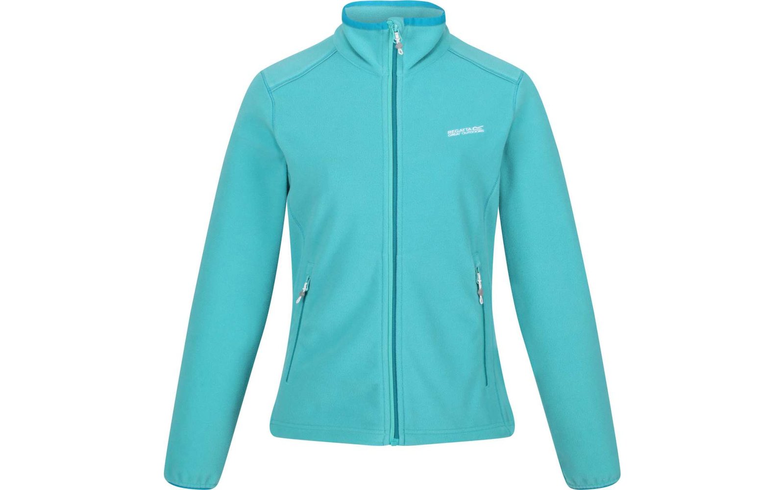 Turquoise jas met ritssluiting en opstaande kraag