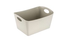 Boîte de rangement beige avec deux poignées sur les côtés courts