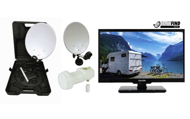 Easyfind Falcon Mobile Sat-Anlage Campingkoffer Komplettset inkl. 19 Zoll LED Fernseher  