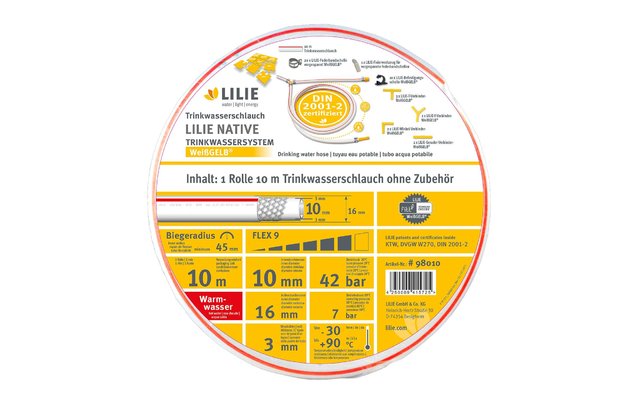 Lilie native 10m roll drinking water hose 10x16mm - warm
