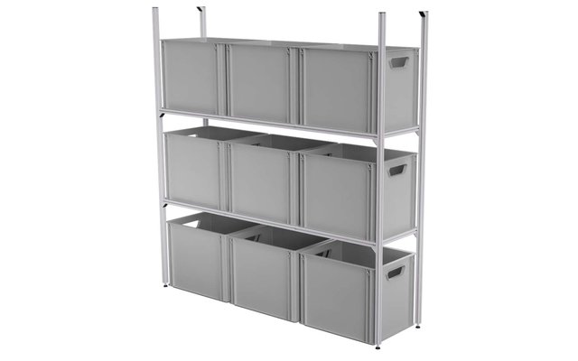 Blaupunkt 123 SYS-Rack Système d'étagères en aluminium longitudinal pour garage arrière 125 x 31 x 130 cm