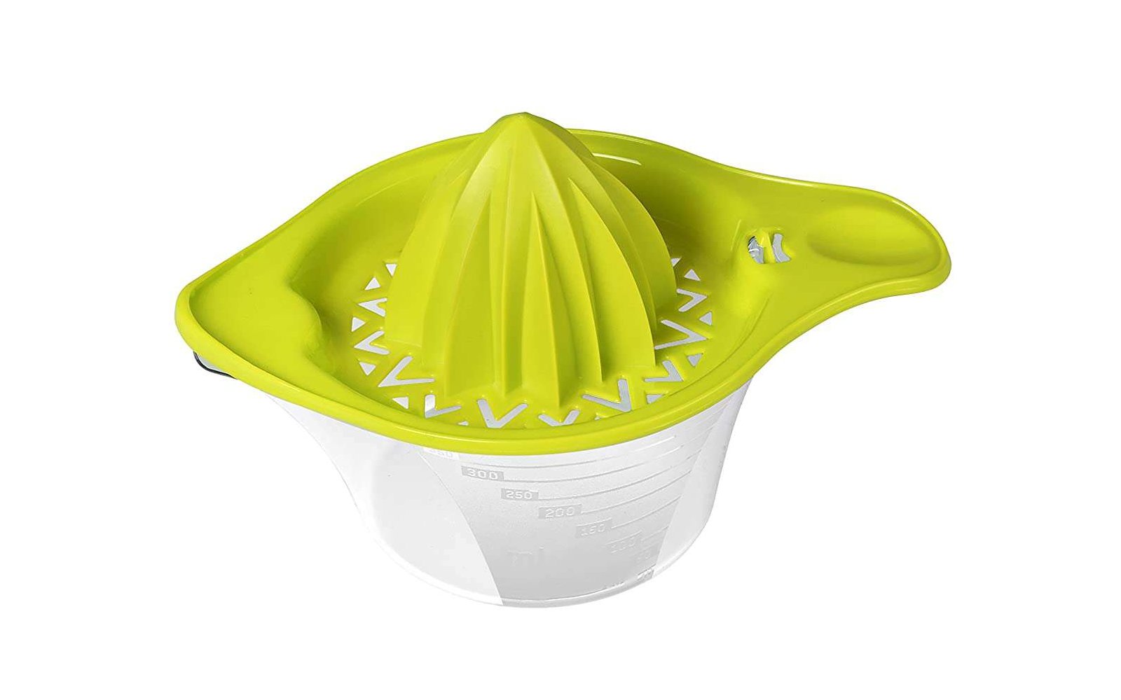 Grüner Zitronenentsafter aus Plastik mit transparentem Auffangbehälter