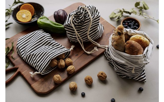 Nuts Innovations Fruit and Vegetable Bag Set of 3 Stripes Black/White
