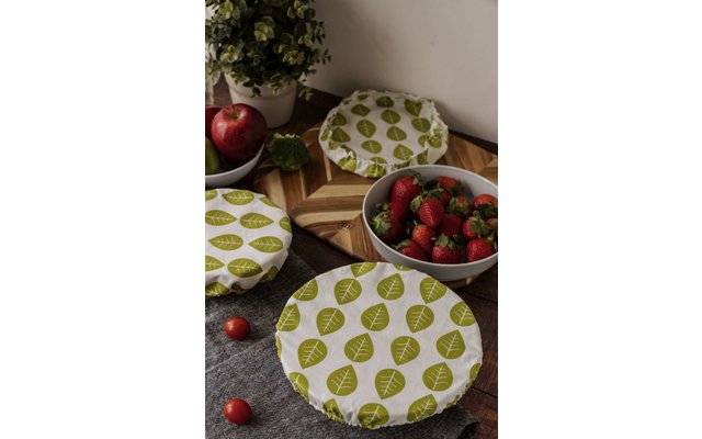 Nuts Innovations Bowl Cover Textile Set Of 3 Green Leaves