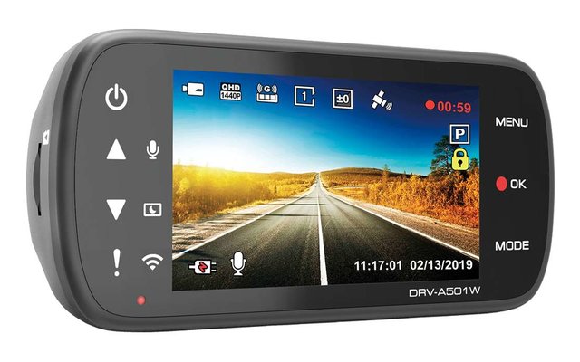 Kenwood DRV-A501W Wide Quad HD Dashcam met G-Sensor en GPS en Draadloze verbinding zwart