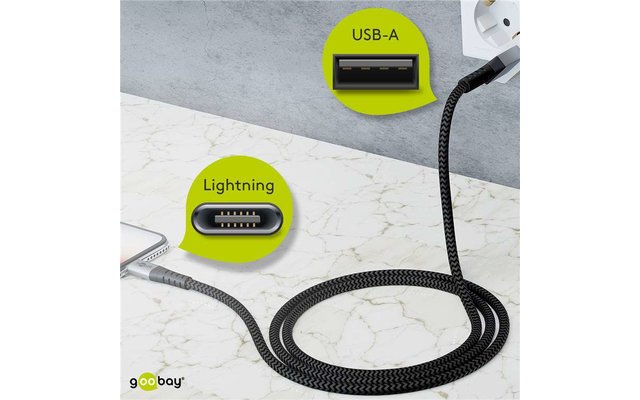 Goobay DAT lightning USB-A textielkabel 0,5 m