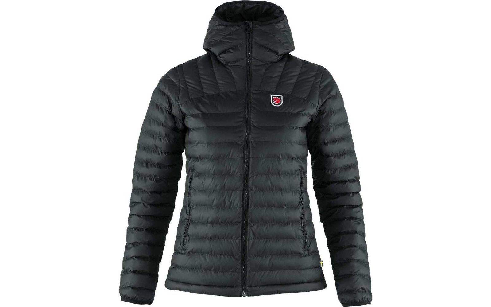 Veste noire matelassée pour femme avec capuche et fermeture éclair