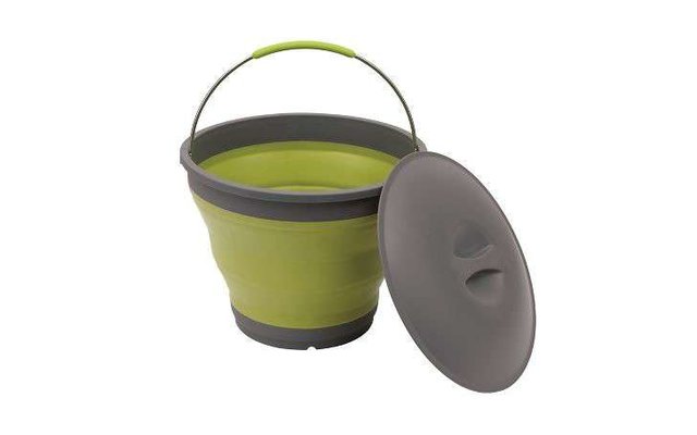 Cubo plegable verde con tapa gris y asa