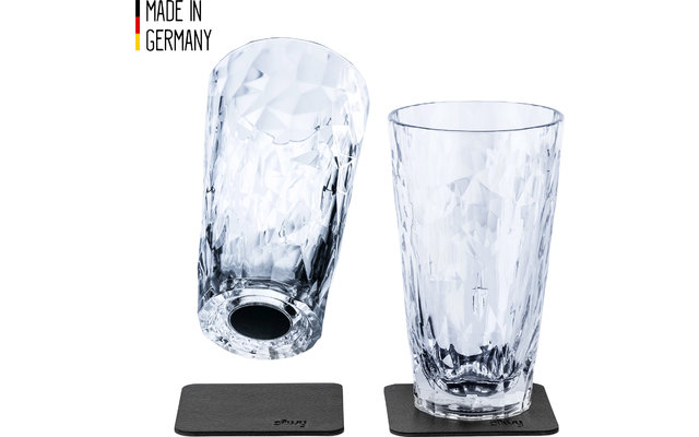 silwy® Magnetic long drink plastic glasses Transparent incl. metallic gel coaster 2 pcs. (300 ml)