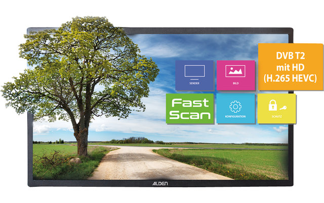 Alden AS2 80 HD Ultrawhite vollautomatische Sat-Anlage Single-LNB inkl. S.S.C. HD-Steuermodul und Ultrawide LED TV 22 Zoll
