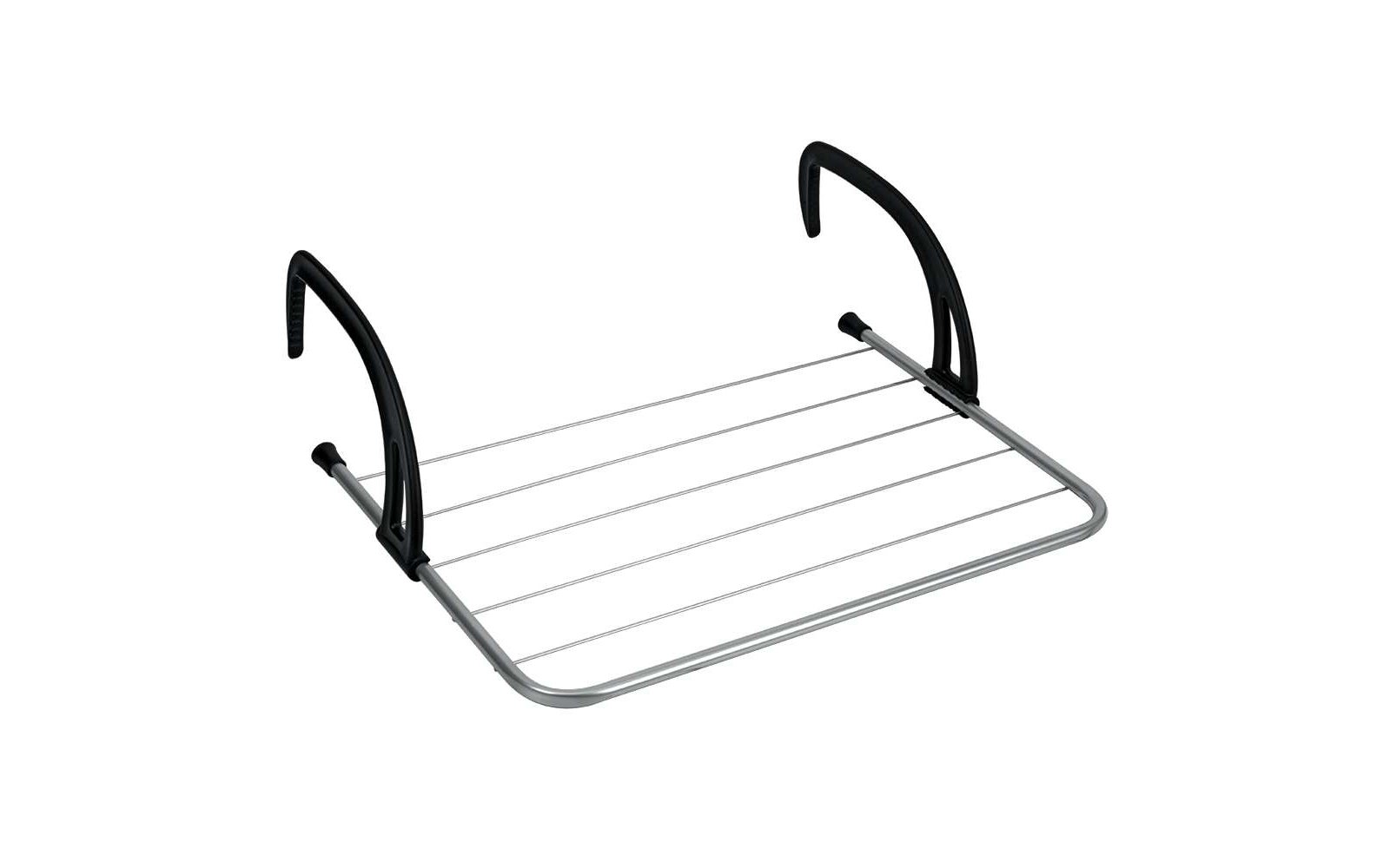 Wandtrockner aus Metall mit schwarzen Halterungen und weißen Trocknungsgurten