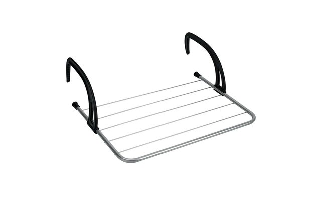 Wandtrockner aus Metall mit schwarzen Halterungen und weißen Trocknungsgurten