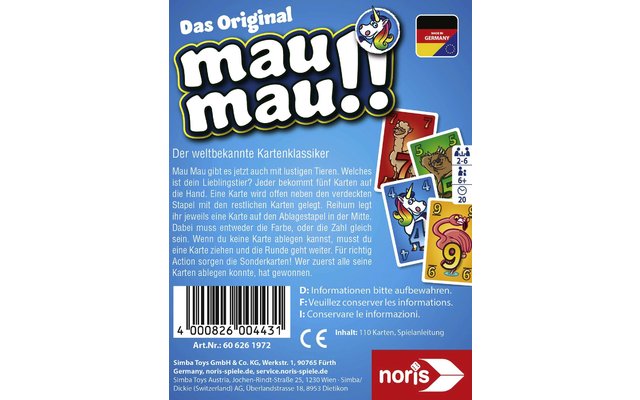 Zoch Mau Mau animals card game from 6 years