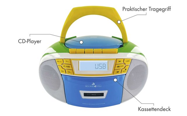 Reproductor de CD portátil FM/CD/Cassette Schwaiger, colorido