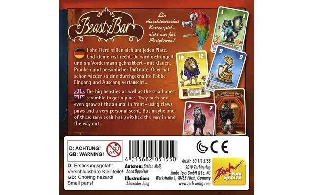 Zoch Beasty Bar gioco di carte da 8 anni per 2 a 4 giocatori