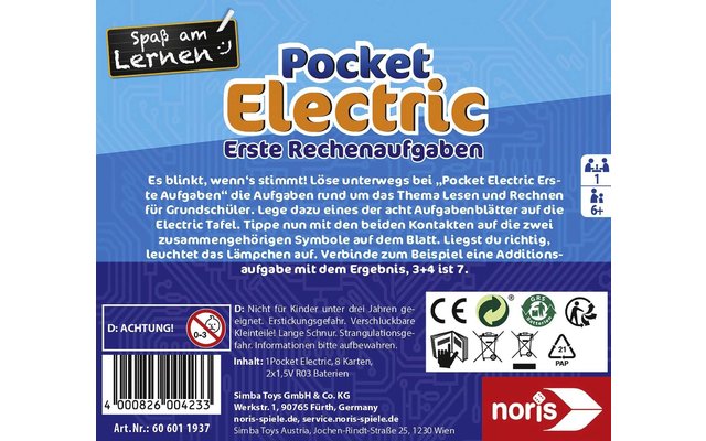 Zoch Pocket Electric Primer Juego Educativo de Ejercicios Aritméticos a partir de 4 años
