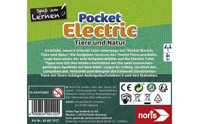 Zoch Pocket Electric animali e natura gioco educativo da 4 anni