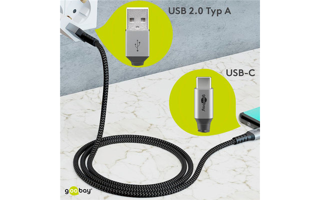 Goobay DAT USB-C to USB-A textile cable 2.0 m