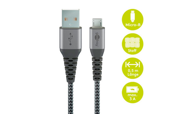 Cable textil DAT micro USB a USB-A de 2,0 m de Goobay
