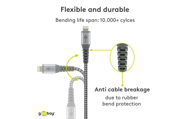 Cable textil DAT Lightning USB-A de 1,0 m de Goobay
